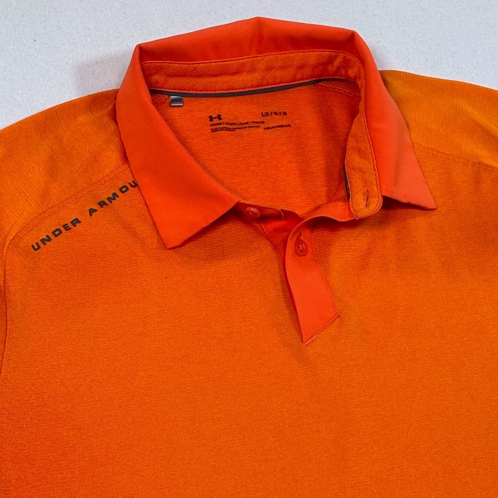 Under Armour Mens Ombre Orange Heatgear Loose Fit Polo Shirt Size LG Golf Casual